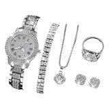 Kit Cravejado Feminino Colar Com Pingente + Relogio Pulseira