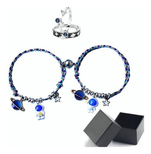 Set Astronauta 2pulseras Pareja De Imán+2anillo, Amor Eterno