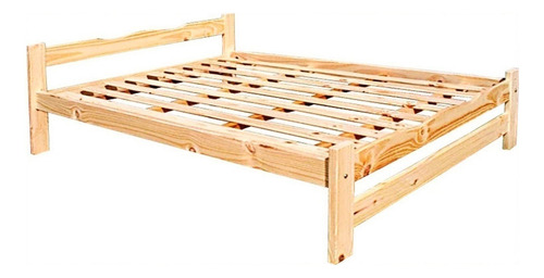 Cama Tradicional Ohventas 2 1/2 Plazas Color Natural Fabricada En Madera