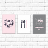 Kit 3 Quadros Decorativos Cozinha Gourmet Frases 45x30cm