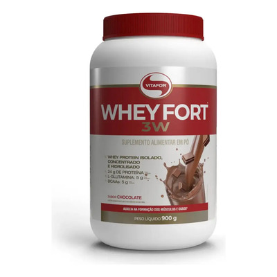 Whey Fort 3W Vitafor Proteina em Po Sabor Chocolate. Em Pote De 900g | Frete grátis