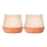 Set X2 Taza Ceramica Checha Chica Base Madera Chaco Cafe Te 