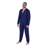 Pijama Masculino Botão Longo Aberto Pós Cirúrgico Idoso Frio