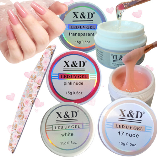 Kit 4 Gel X&d Alongamento Unha Profissional Base Manicure 