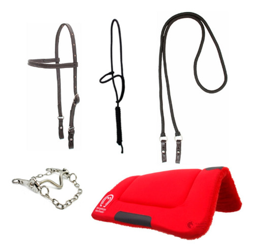 Manta Bacheiro Kit Completo Vermelho Freio Inox Arreio