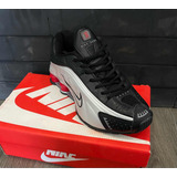 Tenis Nike Shox R4 Negro Con Acabados De Platiado Y Rojo