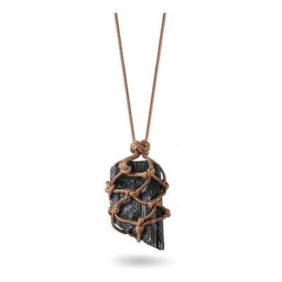 Piedra Turmalina Negra Natur Dije Bisuteria Collar Cadena