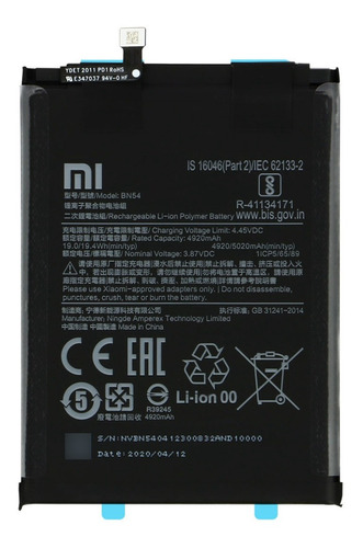 Bateria Original Xiaomi Redmi Note 9 Modelo Bn54 5020 Mah 
