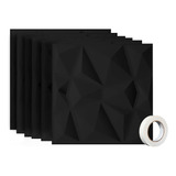 Set 6 Piezas Panel Decorativo 3d 50x50cm Con Adhesivo 1.5m² Color Negro Rubicón