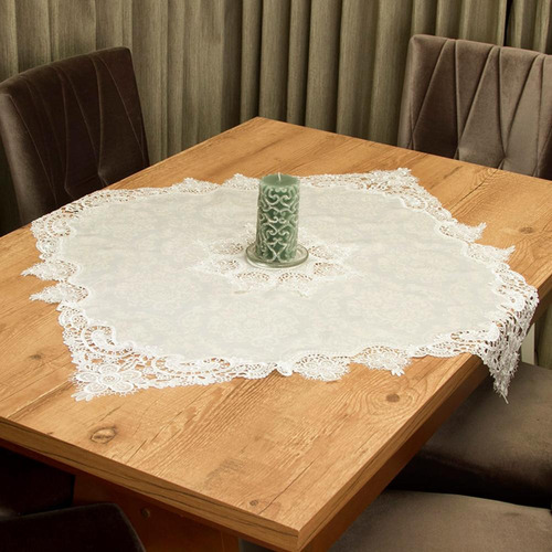 Toalha De Mesa Para Chá Rendada Damasco 85cm X 85cm Bege