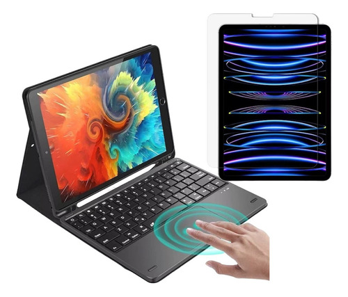 Estuche Teclado Con Trackpad Para iPad + Vidrio Templado