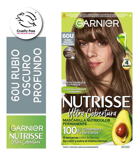 Kit Nutrisse Ultra Cobertura Garnier Coloración Permanente Tono 60 Ultra Cobertura