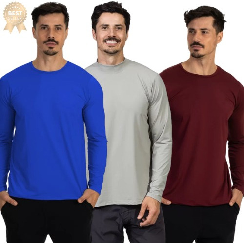 Kit 3 Camisetas Térmicas Masculina Segunda Pele Camisa Uv 50