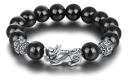 Pulsera De Cuentas Negras Vanski Feng Shui Con Pi Yao Chapad