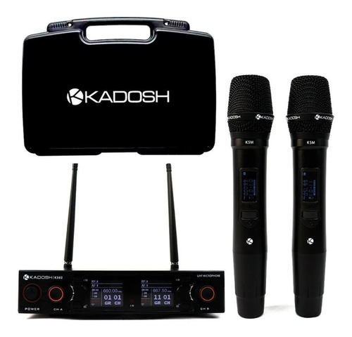 Microfone Kadosh K-502m S/fio Duplo De Mão Pilha Recarregave