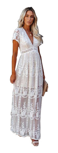 Vestidos Largos Elegantes Casuales Blancos De Dama Mujer