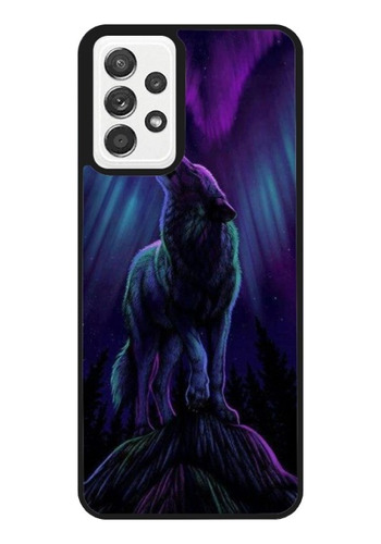 Funda Protector Para Samsung Lobo Negro Fondo Morado Moda