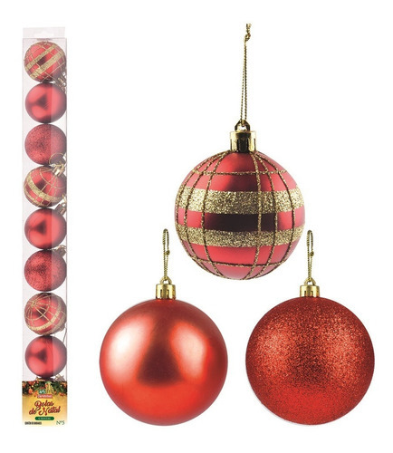Bolas De Natal Vermelha Dourada 5cm Bolas Natalina 5 Cm Cor Vermelho Cristal