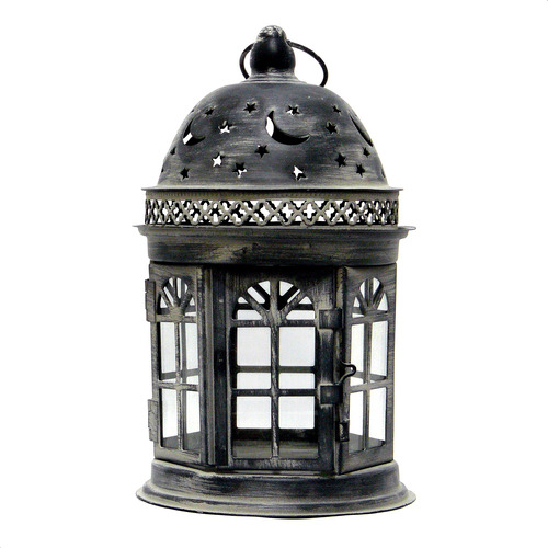 Farol Metal Diseño Lunas 21cm Porta Vela- Fanal Deco