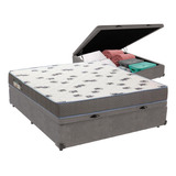 Cama Box Casal Com Bau Ortobom D33 Light Cinza