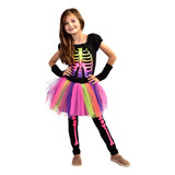 Fantasia Bambolê Infantil Halloween Caveira Flúor Leg-170l