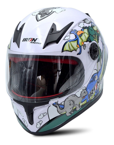 Casco Integral Transp Infantil Niño Niña Dot Blanco Dino Kid