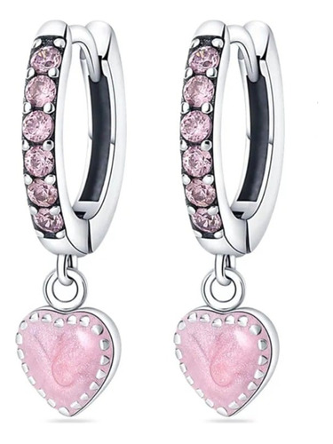 Arracadas Huggies Corazón Rosa Con Zirconias Plata Ley 