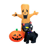 Inflable Decorativo Arbol Calabaza Gato Halloween Con Luces