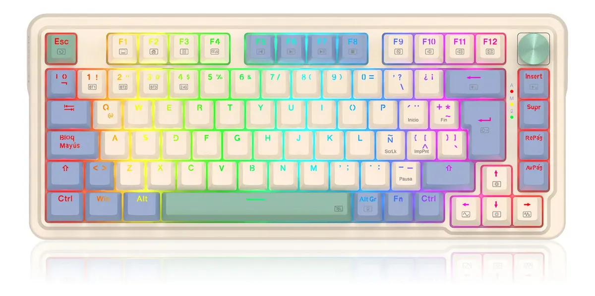 TECLADO REDRAGON UCAL PRO K673 WIRELESS RGB CREAM/PURPLE/GREEN