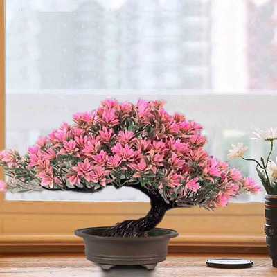 Árbol Bonsai Planta Artificial Con Maceta Decoracion Rosa