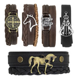 Kit 3 Pulseiras Couro Masculina Country Cavalo Atacado