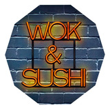 Cartel Neón Led Wok&sushi 15 Cm Altura Interior Mdf