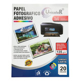 Papel Fotográfico Adhesivo Brillante Carta 135g X 20 Hojas Color Blanco