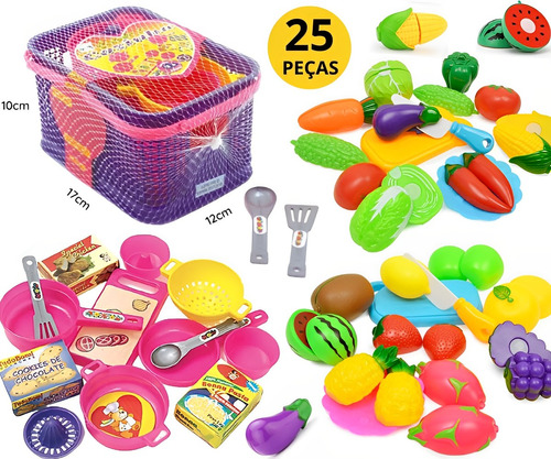 Kit Cozinha Infantil Comidinhas Frutas E Legumes + Cestinha 