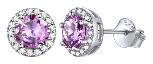 Brincos Redondos De Prata S925 Birthstone Para Mulheres E Me