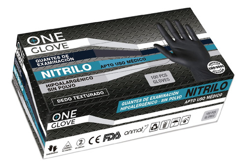 Guantes De Nitrilo Negro Resistente Reforzado Caja X 100u