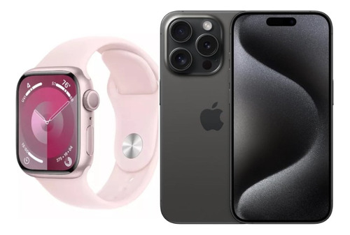 iPhone 15 Pro Max Preto E Apple Watch Serie 9 Rosa 41mm