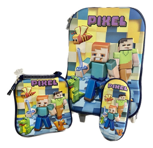 Kit Mochila Escolar Game Minecraft Com Lancheira E Estojo