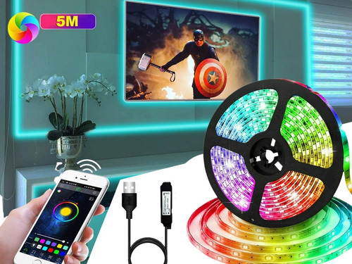 Fita Led Usb Colorida Rgb Controle Pelo App Para Tv 5 Metros Cor Da Luz Rgb Colorido Tensão De Operação : Dc 5v 1a Via Usb 110v/220v