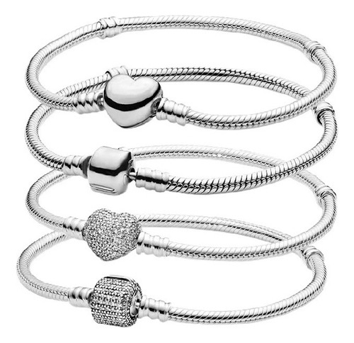 M Lote 4 Pulseras De Plata Para Mujer Original Joyas Regalo