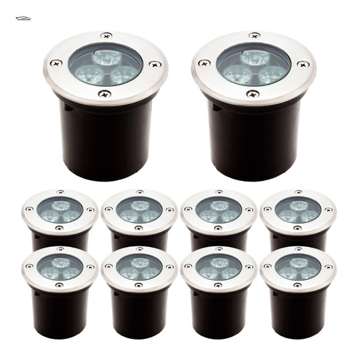 Kit 10 Balizador Spot Led Embutir Chao Piso Jardim 3w