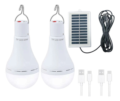 Luz De Emergencia Usb Solar Recargable Y Extraíble 60w 2 Pzs