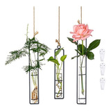 3pcs/set Glass Hanging Planter Terrarium Black Iron Art Hydr