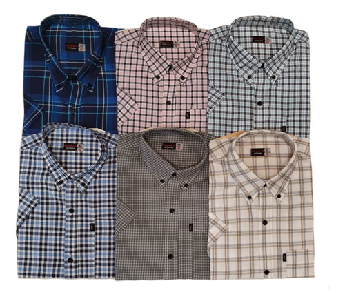 Camisa Hombre Cuadros Mangas Cortas Con Bolsillo