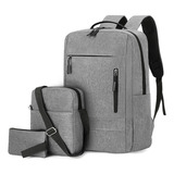 Mochila Antirrobo Mochila Para Laptop Escolar Portátil Casual 3 Piezas Gris, Mochilas 3pcs Men Zip Front Laptop Backpack Set With Pen Bag Gris