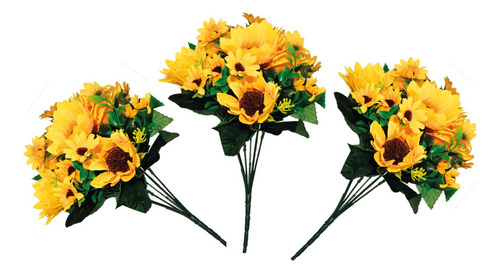 3 Pz Ramos Mini Girasoles Flores Artificiales Decoracion 