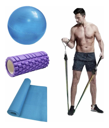 Balón Rodillo Masajeador Bola Yoga Colchoneta Bandas Set Gym