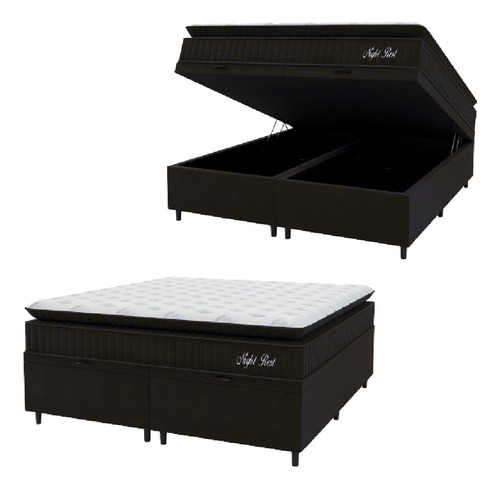 Cama Box Baú Casal Queen Night Rest Veludo Preto/branco