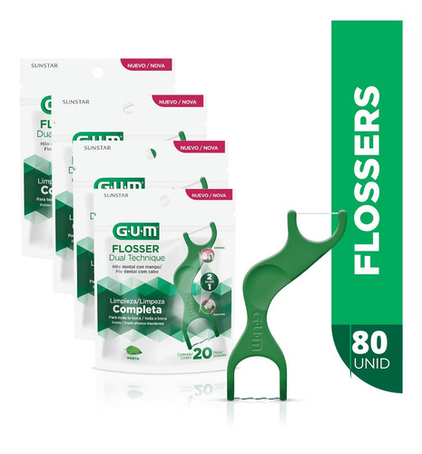 80 Flossers Dual Technique Gum: 2 Em 1