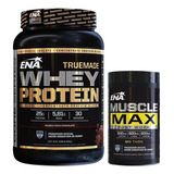 True Made Whey 2 Lb + Muscle Max 90 Caps Ena Crecimiento Sabor Chocolate